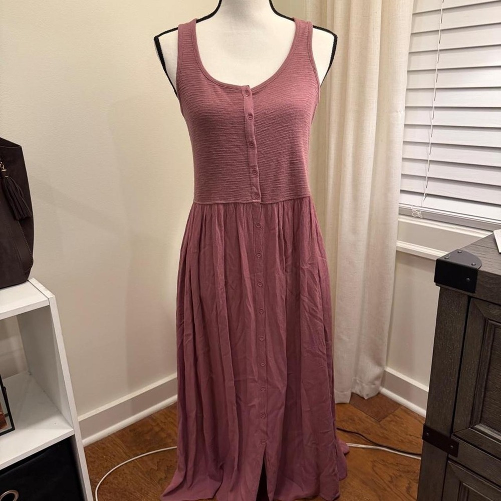 Frye Womens Mauve Pink Ribbed Button Front Sleeveless Maxi Dress XS Boho Casual